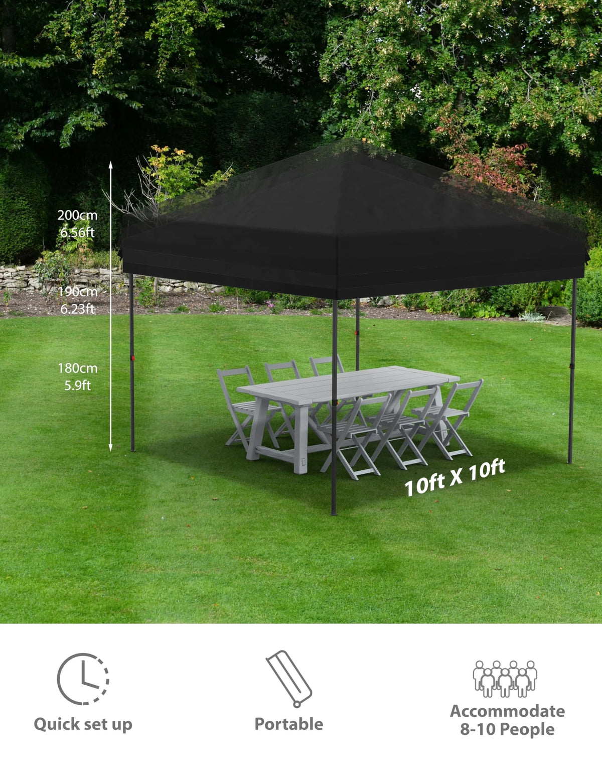 Huloretions 10x10FT Pop Up Canopy Tent,Folding Heavy Duty Commercial Canopy Tent Outdoor Vendor Party Tent Waterproof Gazebo Shelter For Patio Outdoor Party Events,Height Adjustable Shelter Gazebos
