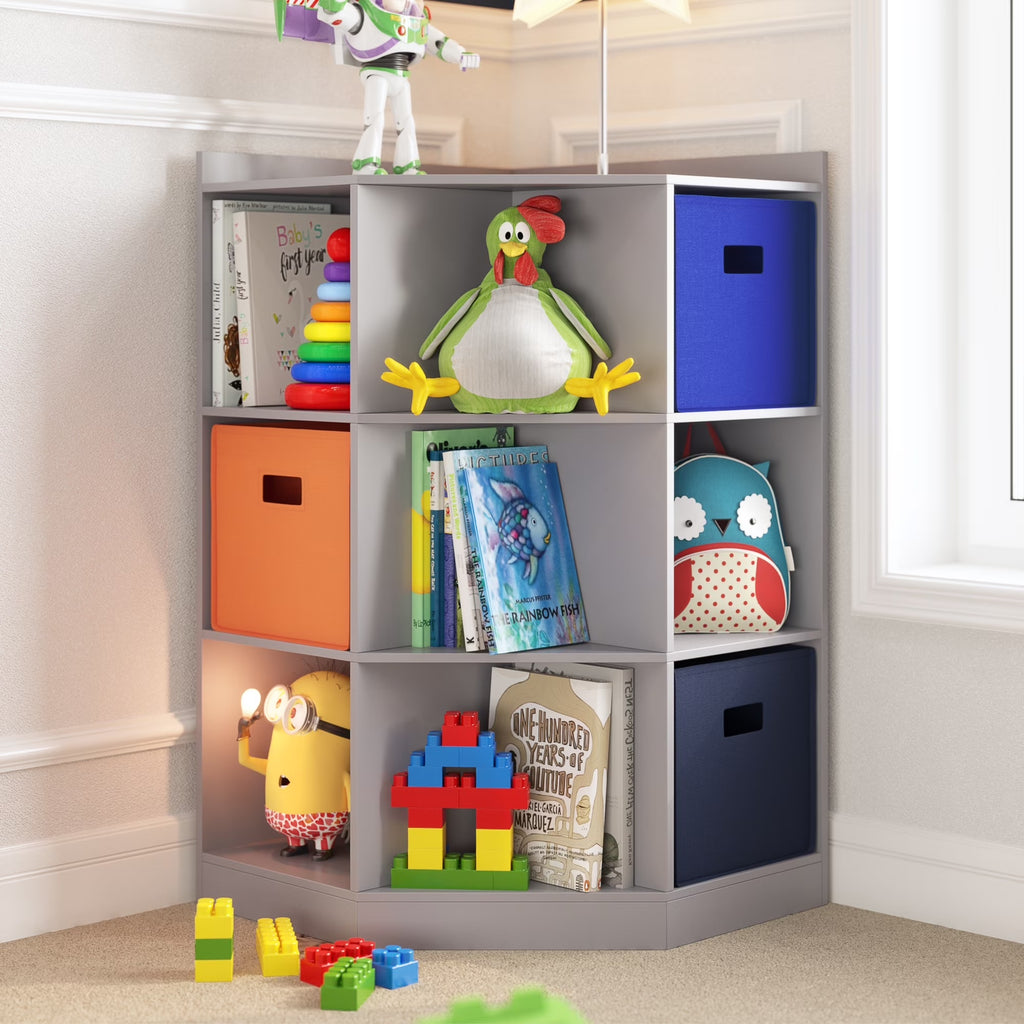 RiverRidge Kids Corner Playroom Cabinet with 6 Toy Storage Cubbies and 3 Shelves - White