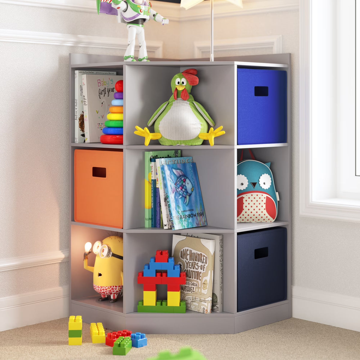 RiverRidge Kids Corner Playroom Cabinet with 6 Toy Storage Cubbies and 3 Shelves - White