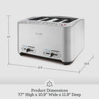 Die-Cast Smart Toaster, 2-Slice, Brushed Stainless Steel