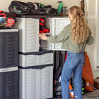 Plastic Garage Storage Cabinet with 2 Adjustable Shelves - 57" H - Garage, Office, Home, Laundry Room - Gray with Charcoal Trim