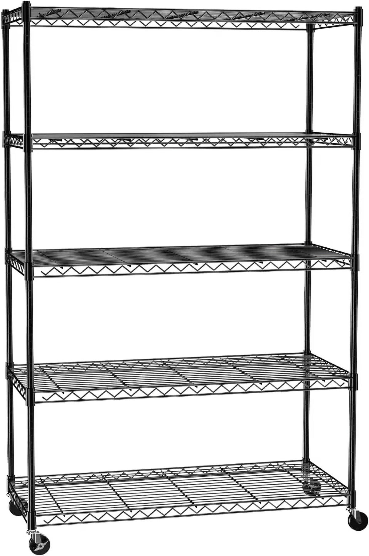 Cotiro 5-Tier 76" High Adjustable Storage Rack, Heavy-Duty Wire Rack with Wheels and Adjustable Feet