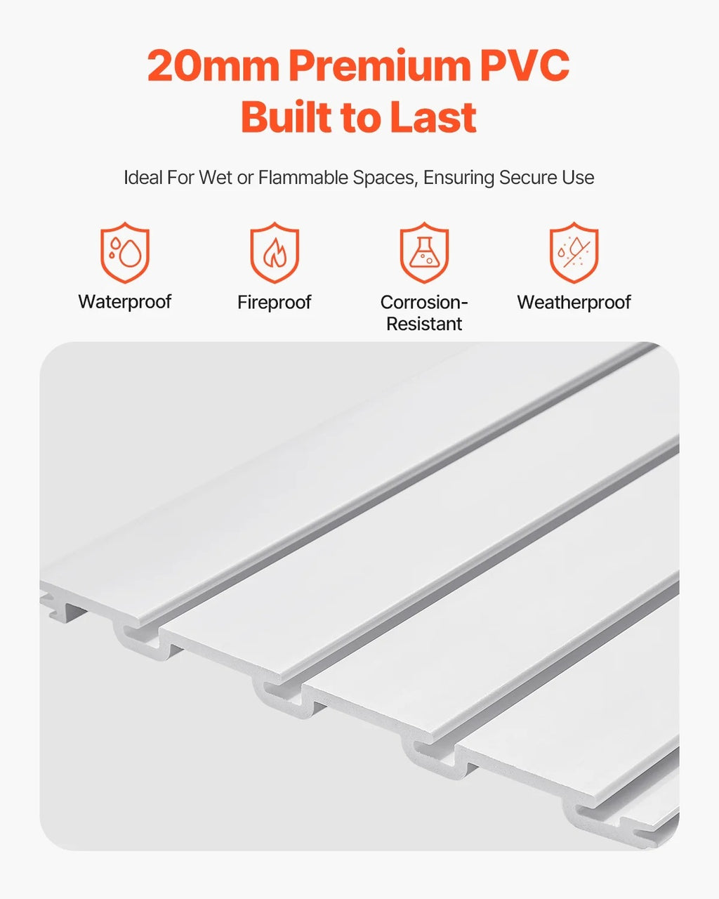 VEVOR Slat Wall Paneling, 8 x 4 ft, PVC Garage Slatwall with Accessories, White Slat Wall Easy-to-Install Adjustable Slatwall Panel with Coupling Structure & DIY Cutting, Fits for Storage & Display