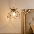 Brass Glass Ceiling Pendant Light, Hanging Lamp with Vintage Lotus Flower Glass Shade for Kitchen Island Dining Room Entryway Living Room-12inches Clear Large Shade