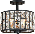 Modern Crystal Pendant Light Fixture 3-Pack, Matte Black Finish Hanging Lighting, Crystal Chandelier for Living Room, Kitchen, Hallway