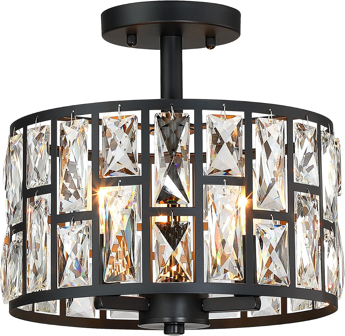 Modern Crystal Pendant Light Fixture 3-Pack, Matte Black Finish Hanging Lighting, Crystal Chandelier for Living Room, Kitchen, Hallway