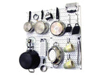 Wall Control Kitchen Pegboard Organizer Pots and Pans Pegboard Pack Storage and Organization Kit with White Pegboard and Black Accessories