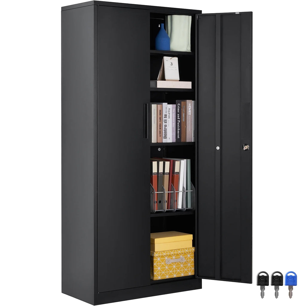 KFFKFF Iron Storage Unit, Secure Storage Unit with Dual Magnetic Entryways and Quartet of Customizable Racks, 71'' Iron Unit with 200 lbs Load Limit per Rack, Accompanied by Trio of Keys