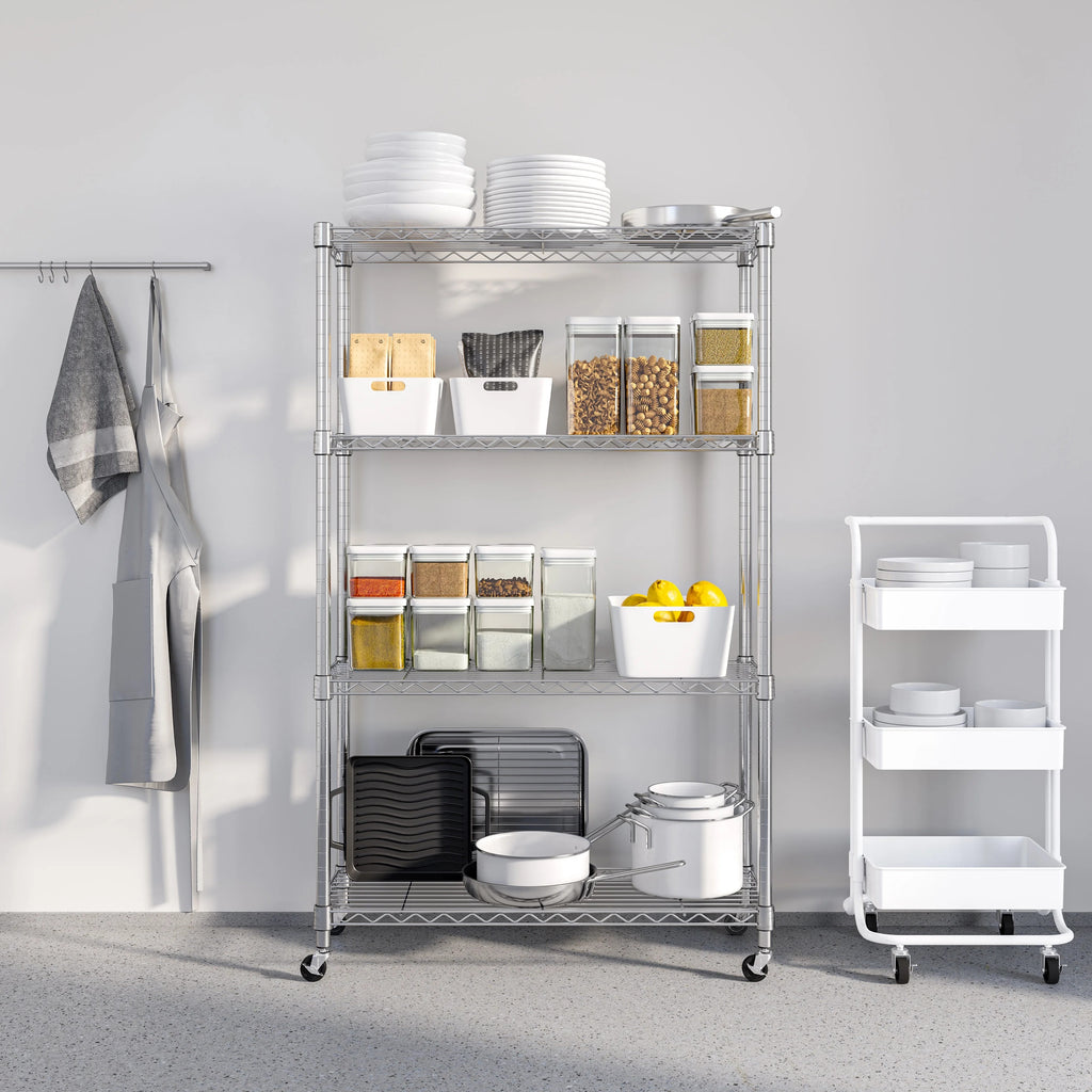 Seville Classics Solid Steel Wire Shelving Storage Unit Adjustable Shelves Organizer Rack, for Home, Kitchen, Office, Garage, Bedroom, Closet, Silver, 4-Tier, 36" W x 14" D