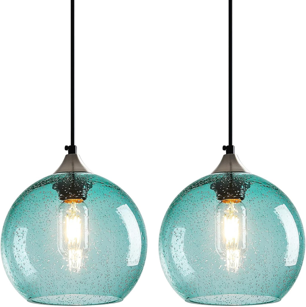 Amber Pendant Lights Kitchen Island 3 Pack, 5.9 in Seeded Glass Globe