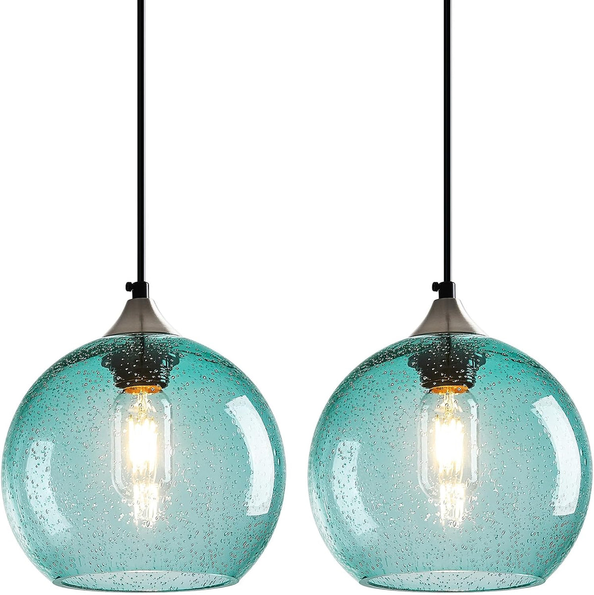 Amber Pendant Lights Kitchen Island 3 Pack, 5.9 in Seeded Glass Globe