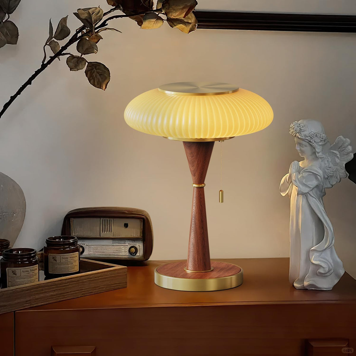 Mushroom Lamp Table Lamp for Bedroom,Desk Bedside Small Lamps for Living Room Night Stands,Mushroom Decor Cute Mini Modern Mid Century Lamps,Aesthetic Home Living Room Decor (Gold+ Yellow Shade)