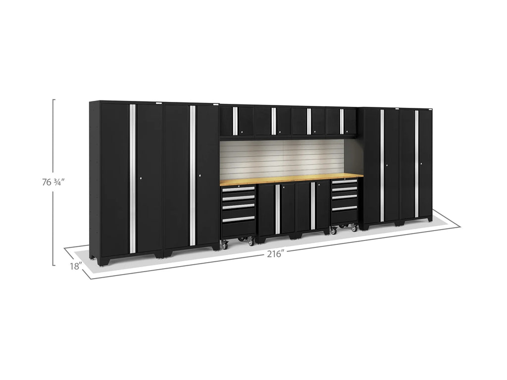 NewAge Products Bold Series Red 14 Piece Cabinet Set, Heavy Duty 24-Gauge Steel Garage Storage System, Slatwall / LED Lights Included