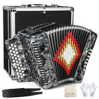 Accordions 31 Key 12 Bass Diatonic G/C/F w Case Strap Gloves Cloth (Gray)
