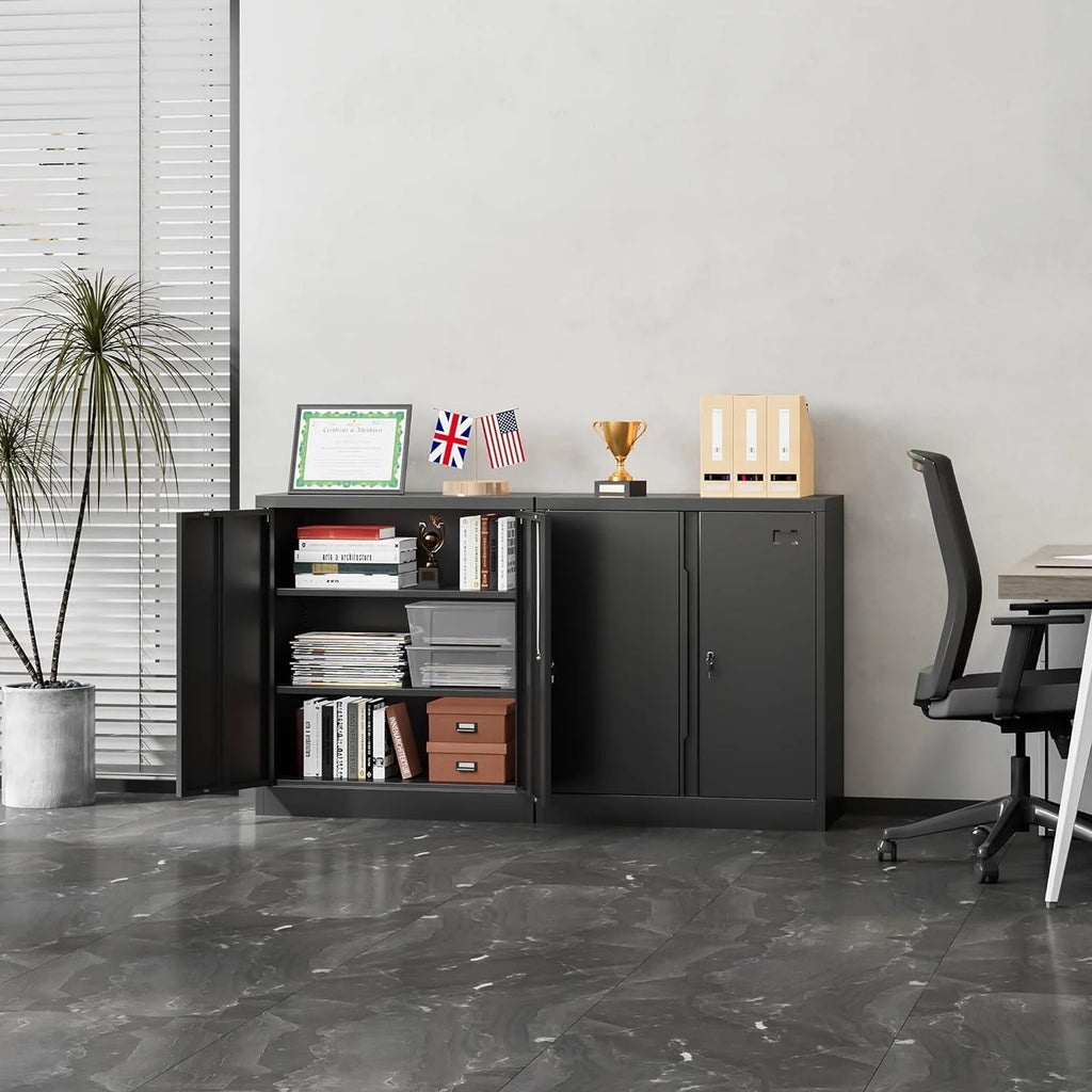 Metal Storage Cabinet, Garage Storage Cabinet with Doors and 2 Adjustable Shelves, 36" White Metal Cabinet, Locking Cabinet for Home,Garage,Office,School