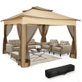 COBIZI 11x11 Pop up Gazebo Outdoor Canopy Gazebo Patio Gazebo with Mosquito Netting Canopy Shelter with 121 Square feet of Shade for Poolside, Garden, Party and Backyard, Khaki
