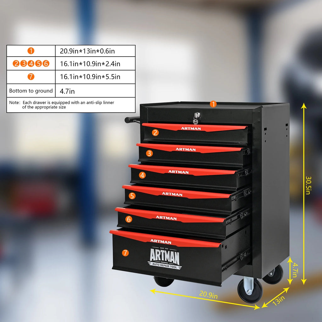 NIGSQJB 30.5"H Rolling Tool Chest Cart with 6 Drawers, 7 Small Tool Boxes Organizers, Lockable Tool Cabinet Storage with Wheels for Garage, Warehouse,Workshop, Repair Shop, DIY, Red