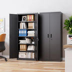 Aobabo Metal Storage Cabinet with Lock & Pegboard,Garage Storage Cabinet with 5 Adjustable Shelves,Tool Storage Cabinets for Home Office Garage,Assembly Required,Black