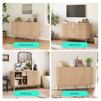 LINSY HOME Fluted Pantry Storage Cabinet, Kitchen Cabinets with Sliding Tambour Door, Wide Storage Cabinet with Removable & Adjustable Shelves for Dining Room, Living Room, Bathroom, Oak