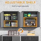 Metal Garage Wall Cabinet with Doors and Adjustable Shelf,Lockable Floating Tool Cabinet with Pegboard,Steel Storage Cabinet for Kitchen,Office,Garage,Laundry,Warehouse(Black&Gray, 26" H)