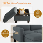 Convertible Sectional Sofa Couch,Classic 3 Seat L-Shaped Sofa with Movable Ottoman, Modern Dark Grey Velvet Fabric Upholstered Small Sectional Sofa Couch for Small Apartment Living Room Office