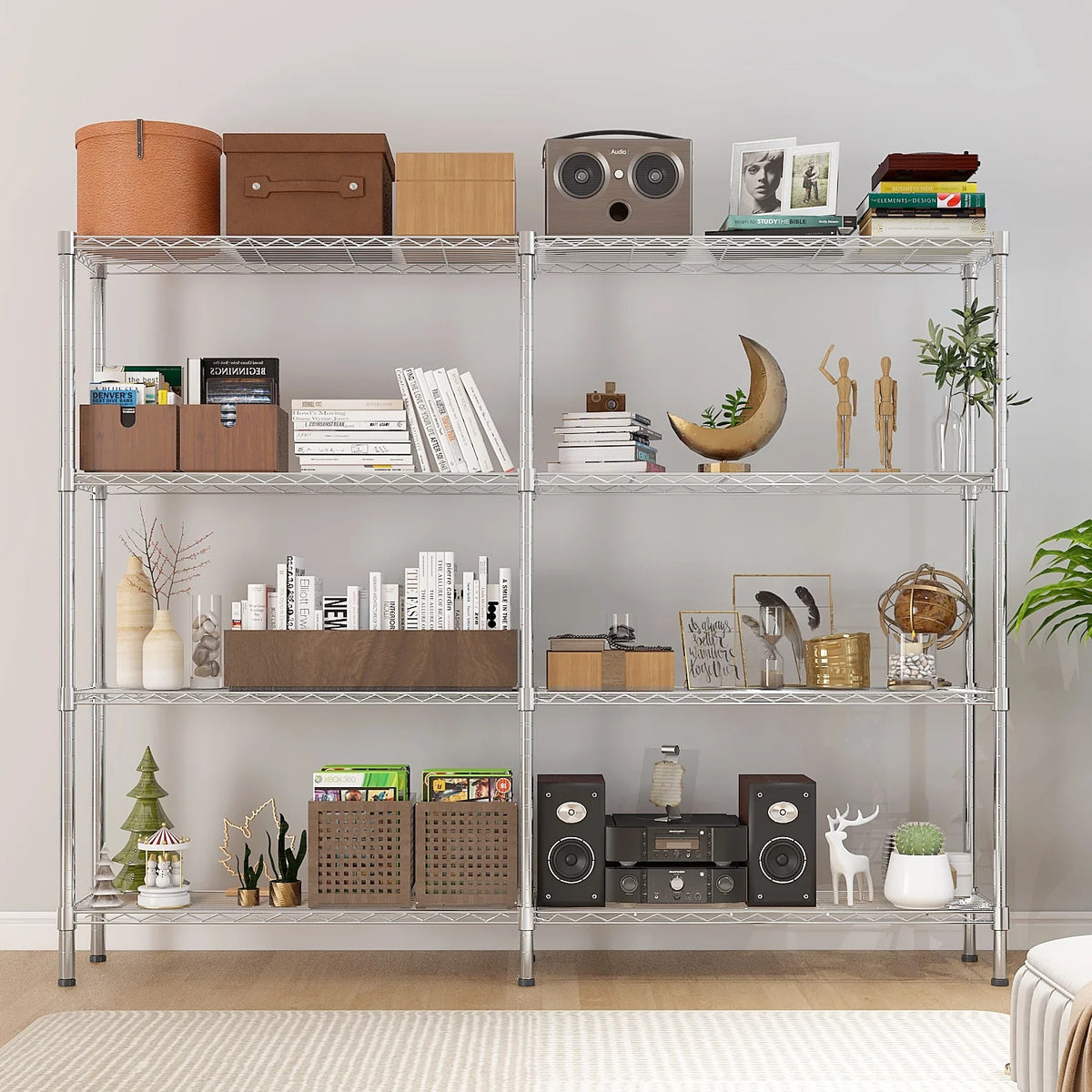 Zimtown Heavy Duty Storage Shelves, 63"W Wire Shelving Unit, Adjustable 4 Tier Metal Shelves Organizer Silver for Pantry Kitchen Basement, 1500 lbs Capacity