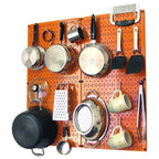 Wall Control Kitchen Pegboard Organizer Pots and Pans Pegboard Pack Storage and Organization Kit with Orange Pegboard and Blue Accessories