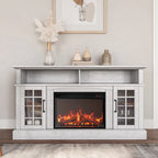 BELLEZE 58" TV Stand with 23" Electric Fireplace, Fireplace TV Console for TVs up to 65", Home Entertainment Center with Storage Cabinet and Adjustable Shelves - Astorga (Gray Wash)