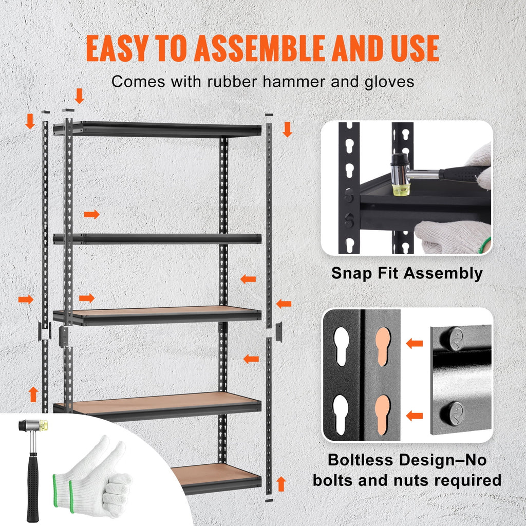 BHUIK 5-Tier Heavy Duty Garage Storage Shelving Unit, 48"W x 18"D x 72"H Adjustable Metal Rack, 2000 lbs Capacity, Industrial Black Steel Shelves for Basement, Kitchen, Utility or Laundry Room