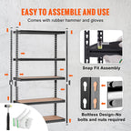 BHUIK 5-Tier Heavy Duty Garage Storage Shelving Unit, 48"W x 18"D x 72"H Adjustable Metal Rack, 2000 lbs Capacity, Industrial Black Steel Shelves for Basement, Kitchen, Utility or Laundry Room