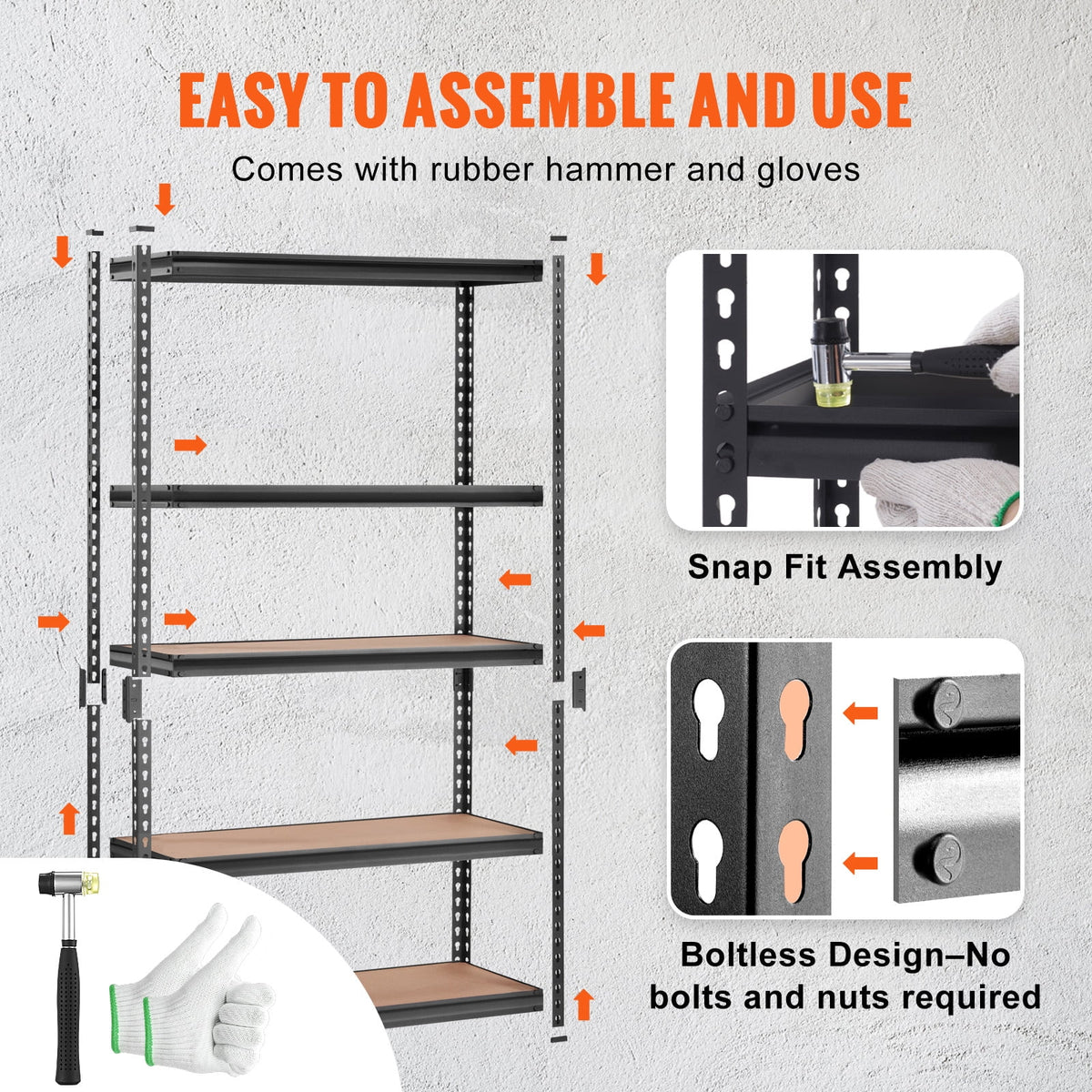 BHUIK 5-Tier Heavy Duty Garage Storage Shelving Unit, 48"W x 18"D x 72"H Adjustable Metal Rack, 2000 lbs Capacity, Industrial Black Steel Shelves for Basement, Kitchen, Utility or Laundry Room