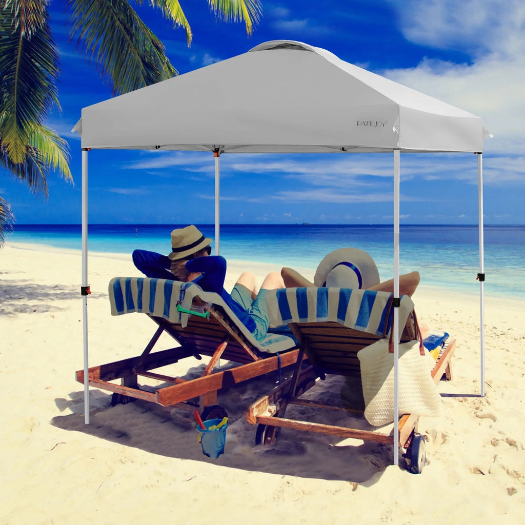 Patiojoy 6.6-?x 6.6-?Pop-up Canopy Tent Outdoor Camping Sun Shelter w/ Portable Roller Bag & 4 Weight Bags Blue
