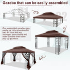 SANOPY 10'x13.3' Metal Patio Gazebo, Outdoor Gazebo Canopy Tent for Backyard with Mesh Curtains, Gazebos Shelter with Display Shelves, Steel Frame, Patio Covers for Tailgate