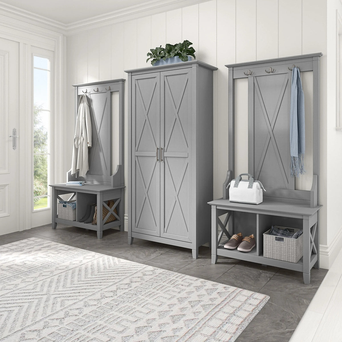 Key West Tall Storage Cabinet with Doors in Bing Cherry - Engineered Wood