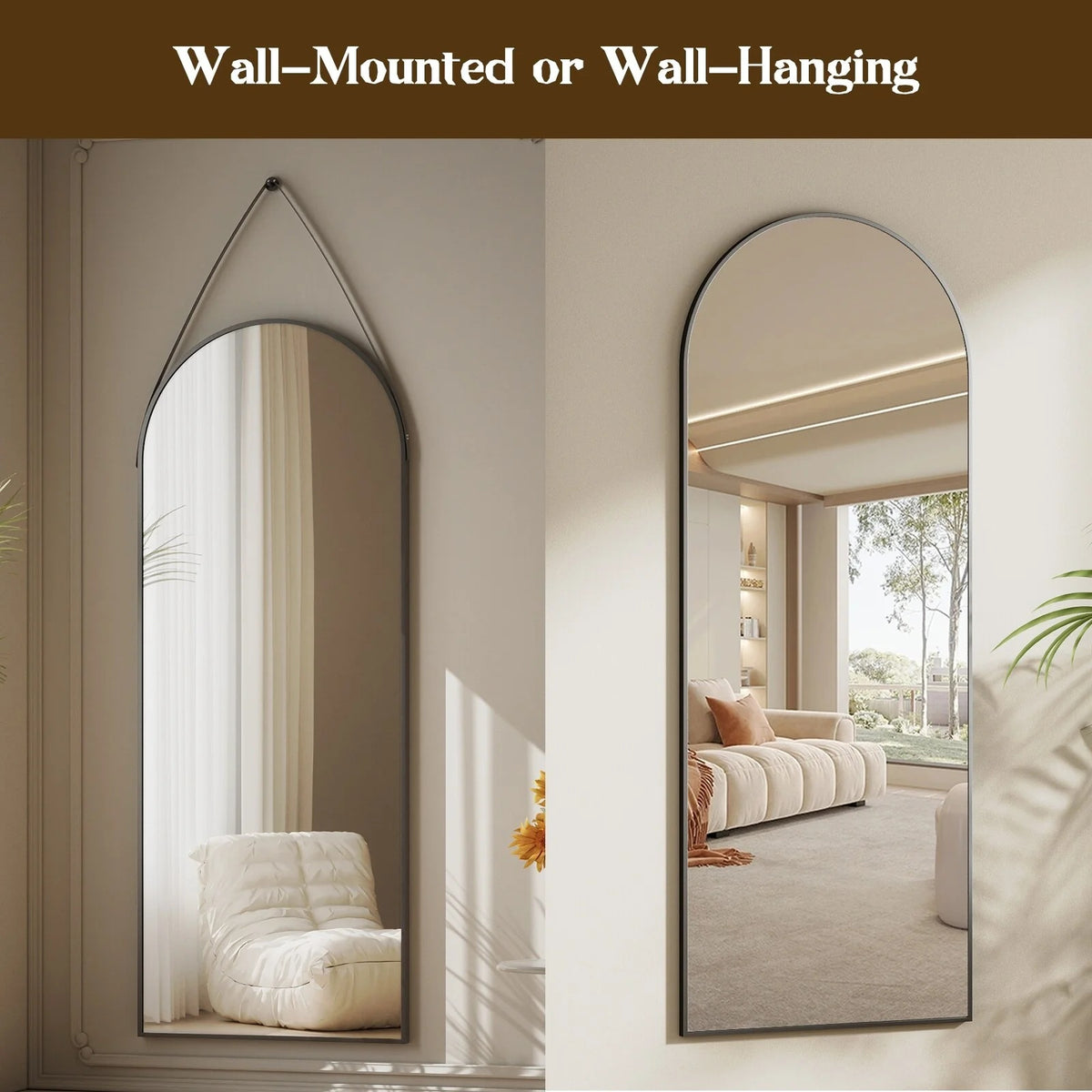 48 x 16 Inch Full Length Wall Mirror with Leather Strap, Hanging Full Body Mirror for Bedroom, Entryway and Home Decor