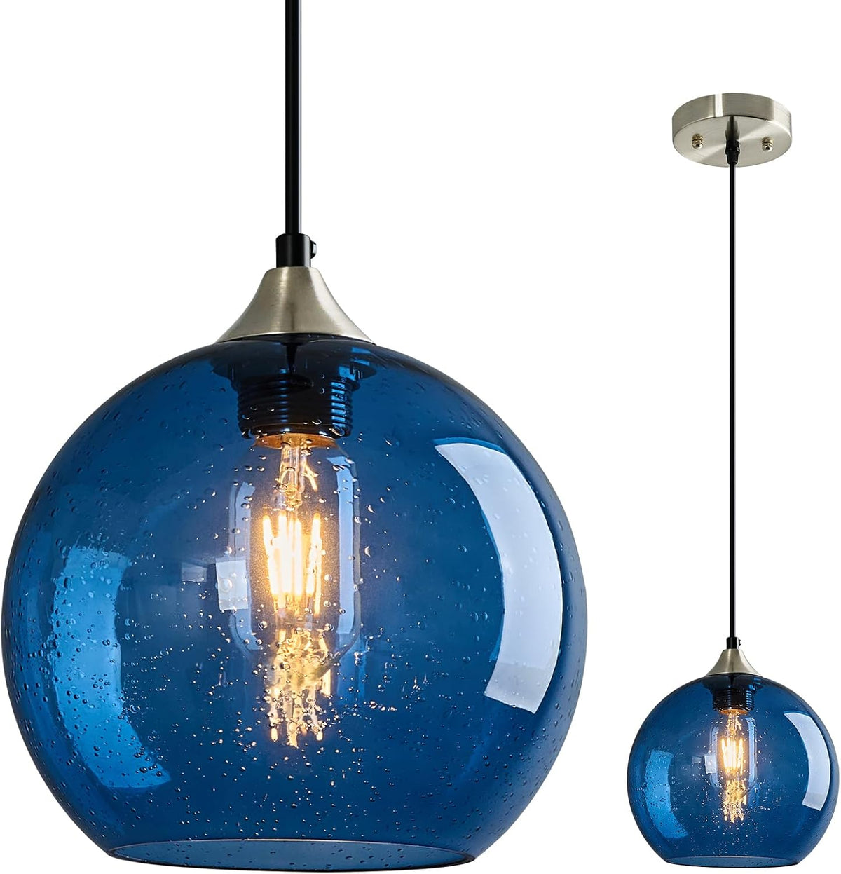 Amber Pendant Lights Kitchen Island 3 Pack, 5.9 in Seeded Glass Globe