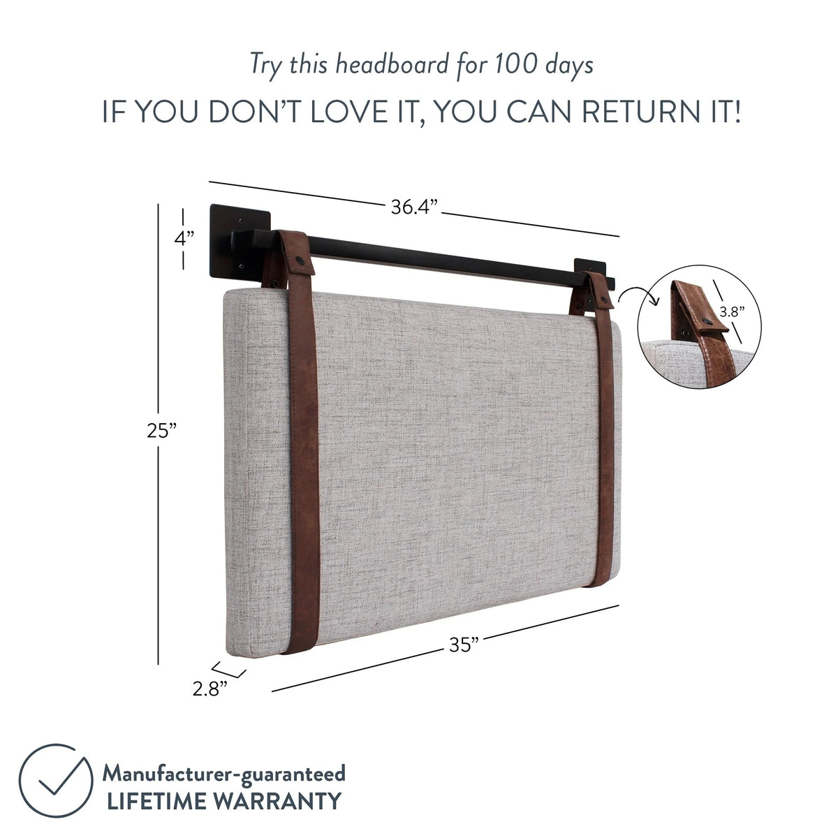 Wall Mount Upholstered Headboard with Metal Rail - Modern Bedroom Headboard