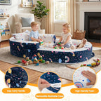 2-in-1 Toddler Travel Bed, Portable Foldable Toddler Floor Bed Converts to Soft Sofa, Kids Travel Couch with Removable Washable Cover, Ideal for Camping, Picnic, Hotel & Sleepovers