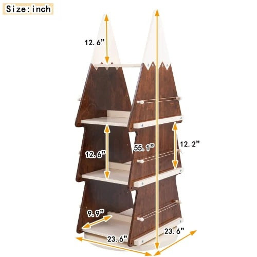 Christmas Rotating Bookshelf Wooden Storage Rack for Kids Room 360° Display Organizer for Study Room