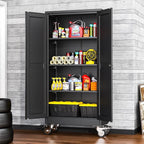 Erosoei 75"H Metal Garage Storage Cabinet with Wheels, Tool Storage Cabinet with 5 Adjustable Shelves