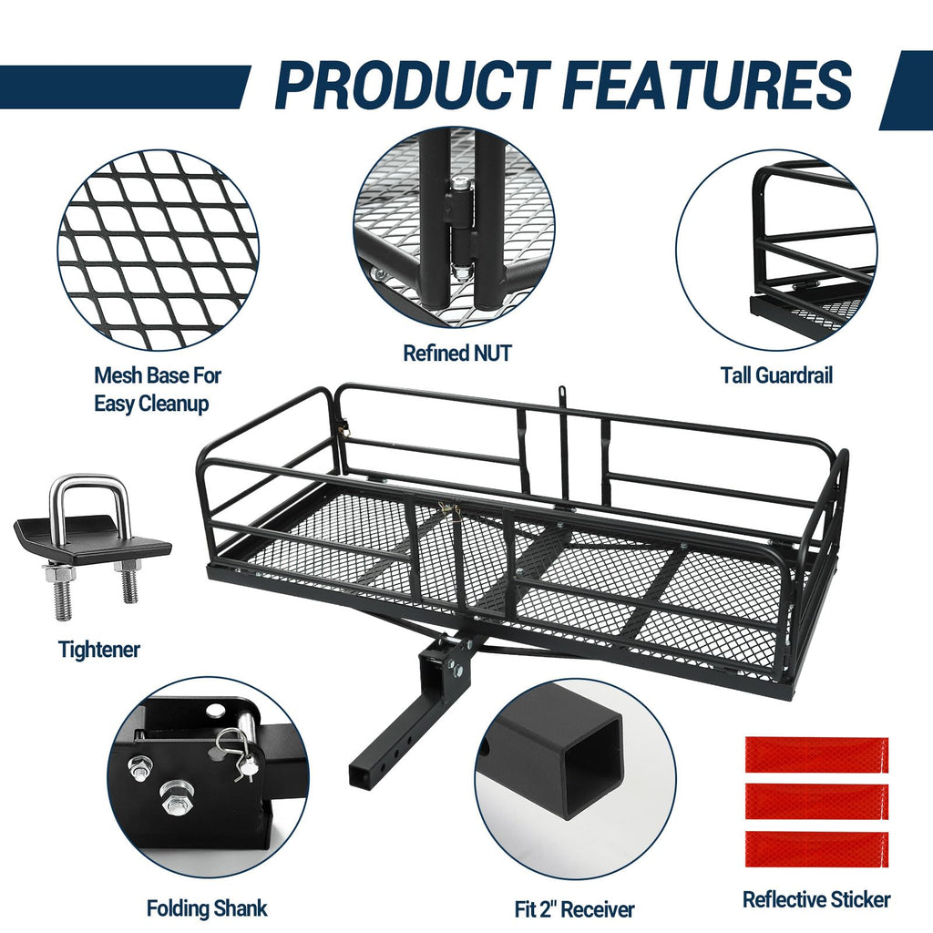 Folding Hitch Cargo Carrier 60"x24"x14" 500lb Fits 2" Receiver