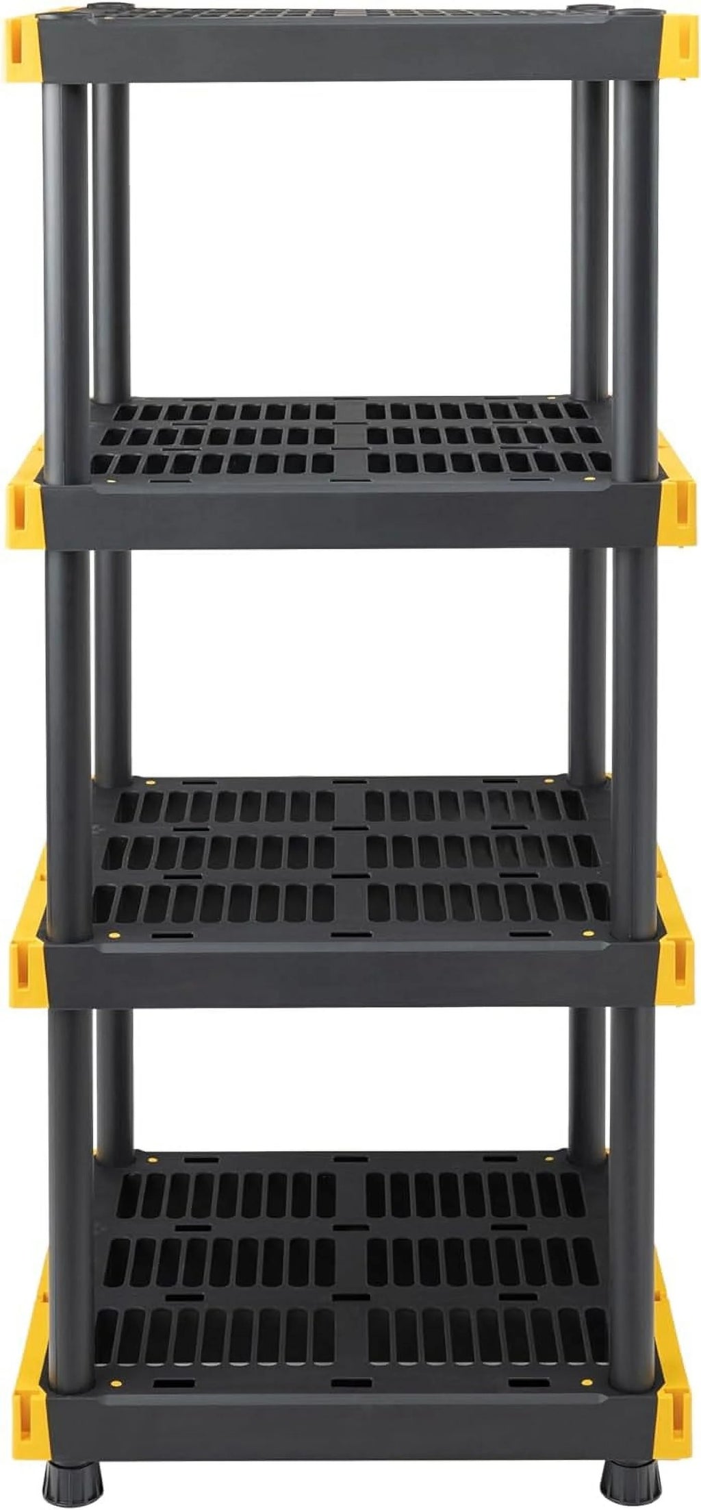 BLACK & YELLOW 4-Tier Heavy Duty Plastic Storage Shelving Unit, 100lbs/shelf (55"H x 24"W x 20"D), for Indoor/Outdoor Organization, Modular Rack, Extremely Durable, Made in The USA