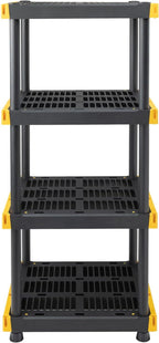 BLACK & YELLOW 4-Tier Heavy Duty Plastic Storage Shelving Unit, 100lbs/shelf (55"H x 24"W x 20"D), for Indoor/Outdoor Organization, Modular Rack, Extremely Durable, Made in The USA