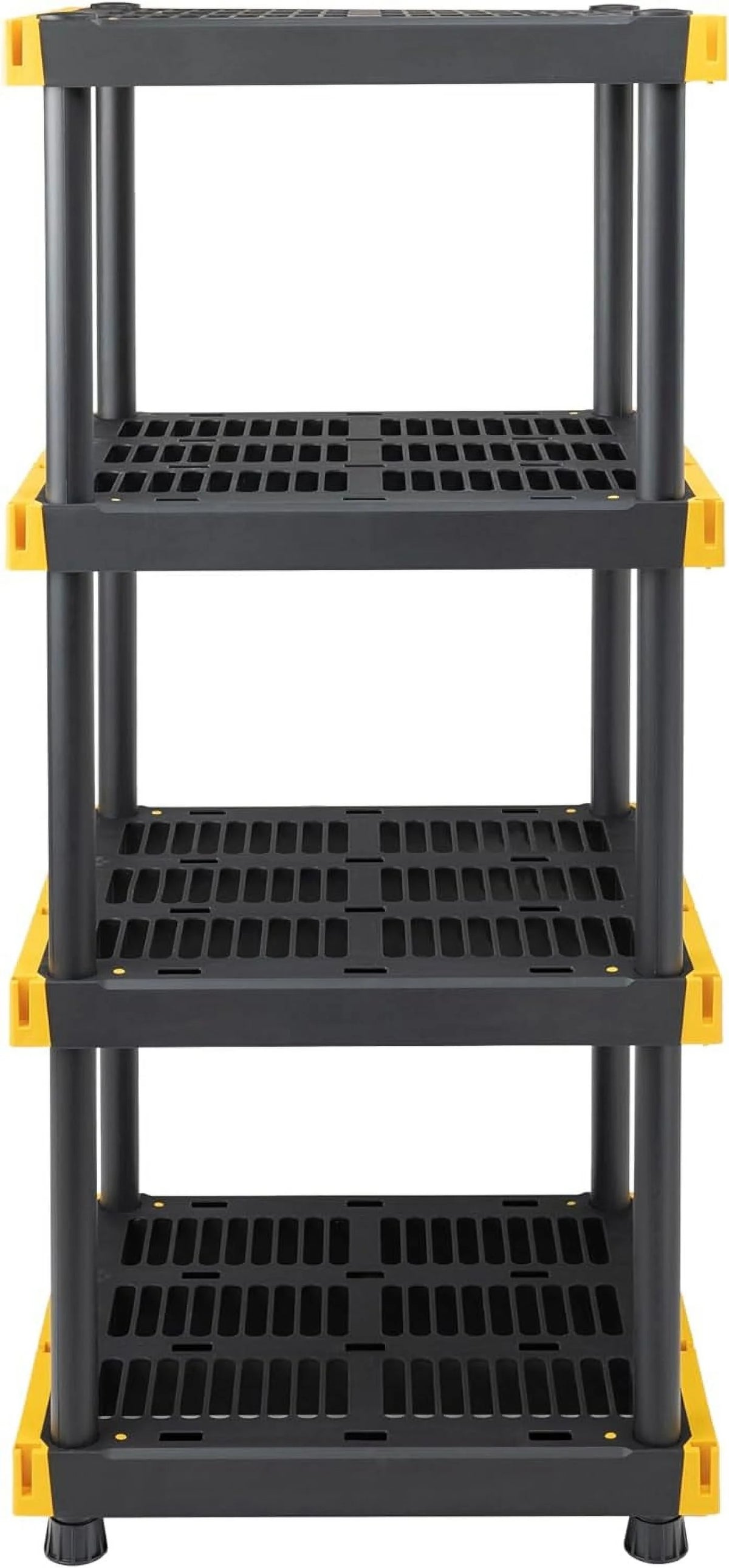 BLACK & YELLOW 4-Tier Heavy Duty Plastic Storage Shelving Unit, 100lbs/shelf (55"H x 24"W x 20"D), for Indoor/Outdoor Organization, Modular Rack, Extremely Durable, Made in The USA