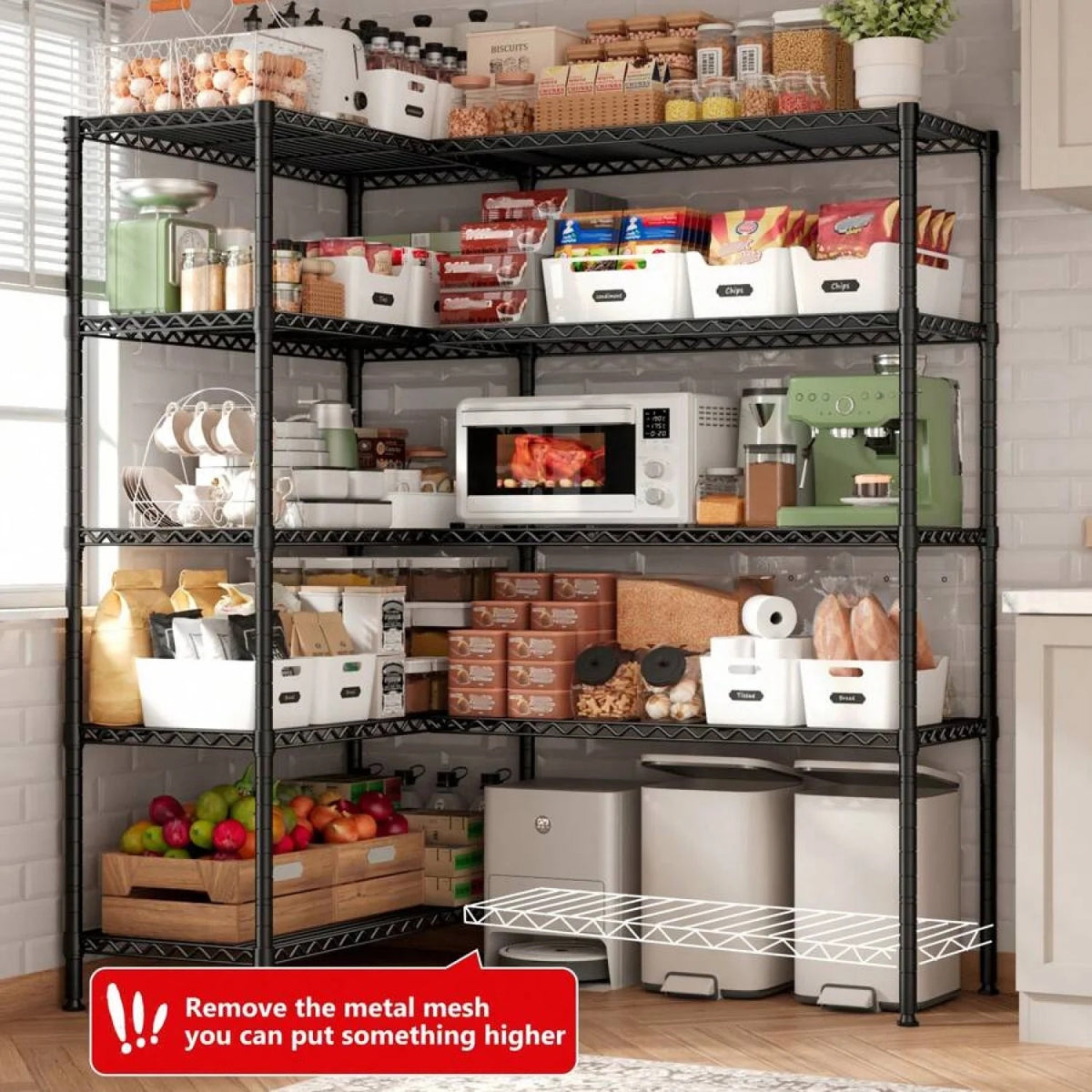 NTGFU 1500 LBS Storage Shelves, 61.7"W Wire Shelving Unit, 5 Tier Metal Shelving for Storage, Rack Shelves for Storage, Heavy Duty Garage Shelf, Pantry Shelves, Kitchen Shelving