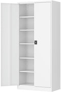 Fesbos Metal Garage Storage Cabinet,71" H Tall White Cabinet with 2 Doors and 5 Adjustbale Shelves,Lockable Tool Cabinet for Garage, Basement, Home Office