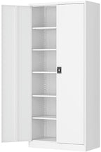 Fesbos Metal Garage Storage Cabinet,71" H Tall White Cabinet with 2 Doors and 5 Adjustbale Shelves,Lockable Tool Cabinet for Garage, Basement, Home Office