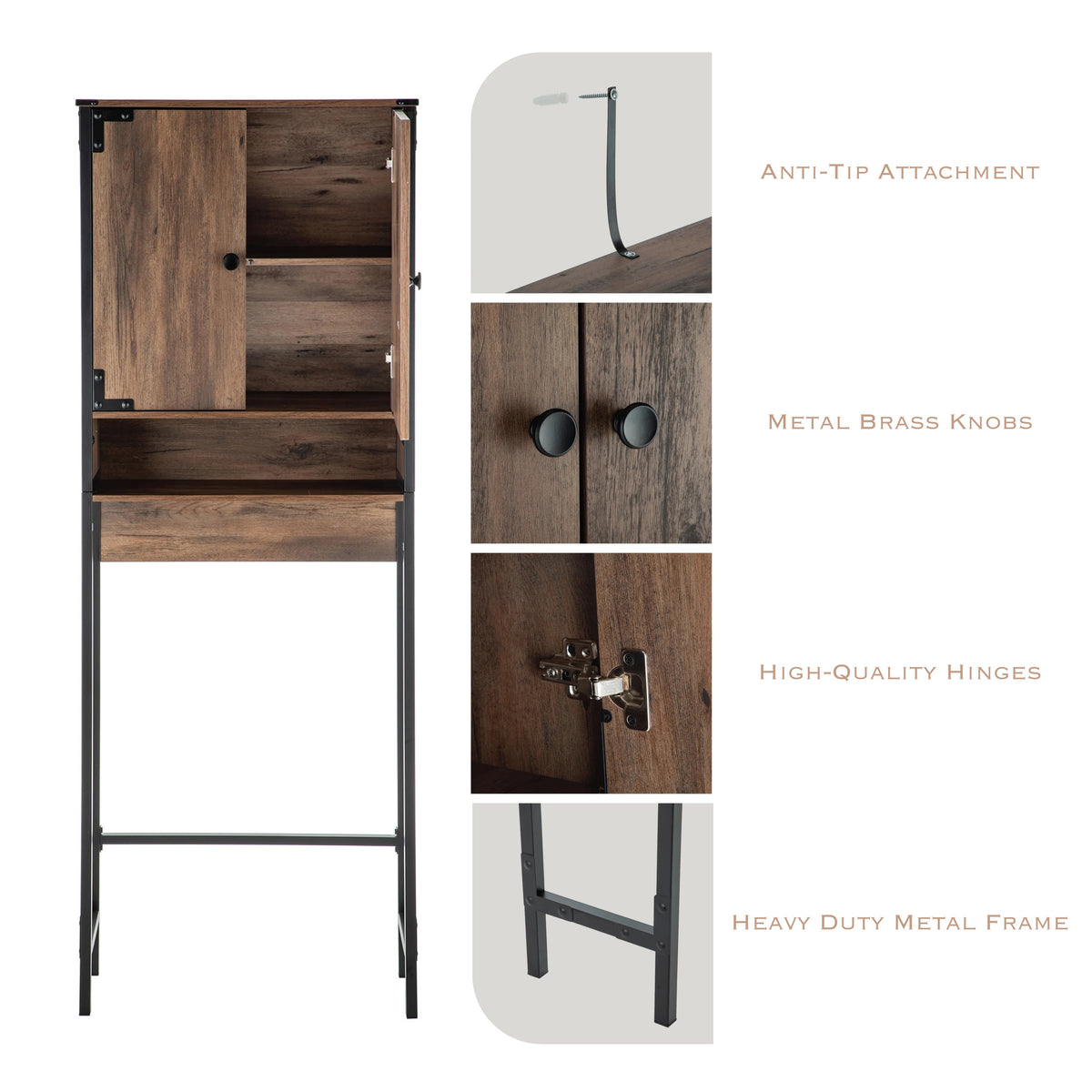 Landia Home over the Toilet Storage Cabinet, 3 Shelves, Brown Wood Finish