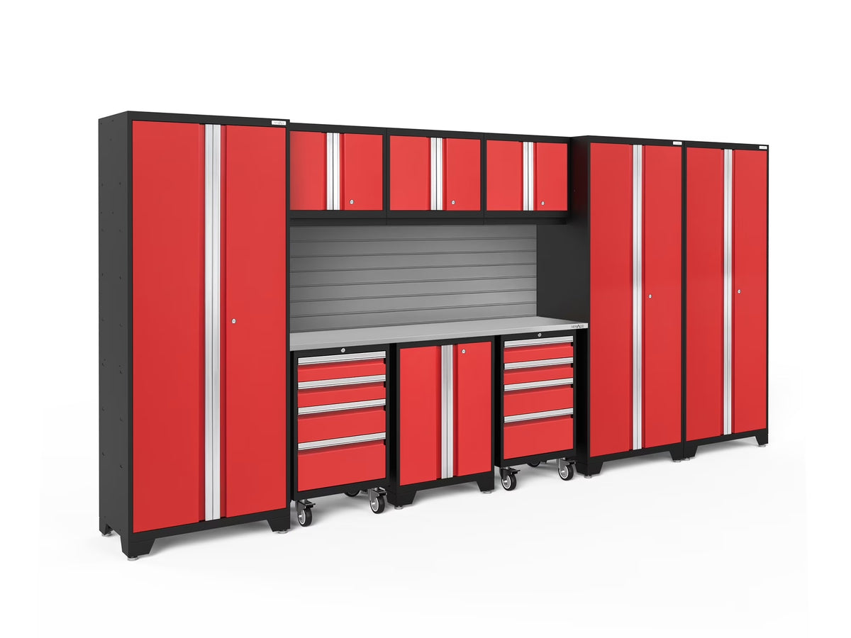 NewAge Products Bold Series Gray 10 Piece Cabinet Set, Heavy Duty 24-Gauge Steel Garage Storage System, Slatwall Included