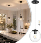 14" Gold Globe Pendant Light, Mid Century Pendant Light, Clear Glass Pendant Lights, Kitchen Island Adjustable Hanging Light Fixture for Dining Room, Bedroom, Kitchen Island